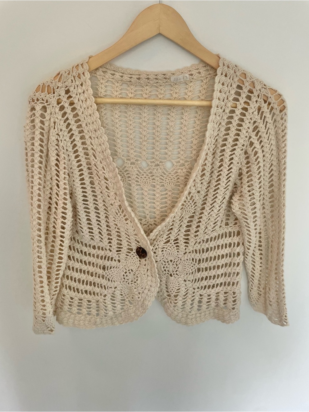 Open-Weave Cream Crochet Button-Down Cardigan